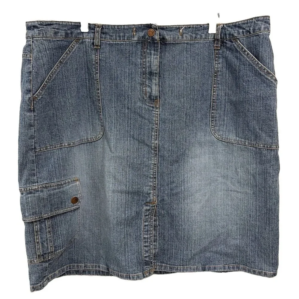 VTG Y2K Venezia Denim Cargo Skirt 22 Flaw Utility Pocket Medium Wash Jean Midi